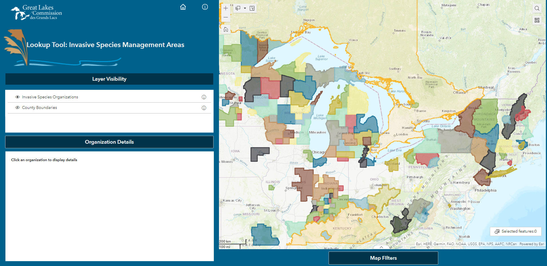 GLC Invasive Species Map interface